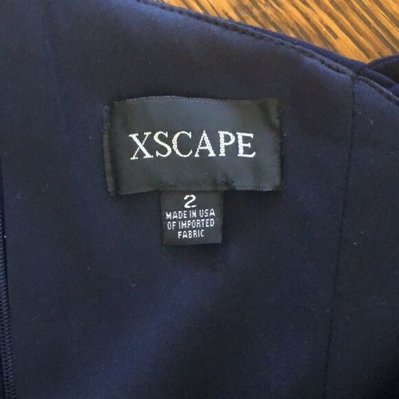 Xscape Navy Blue Off Shoulder Maxi Dress Sz 2 Black Tie, Wedding, Gala - Picture 10 of 16